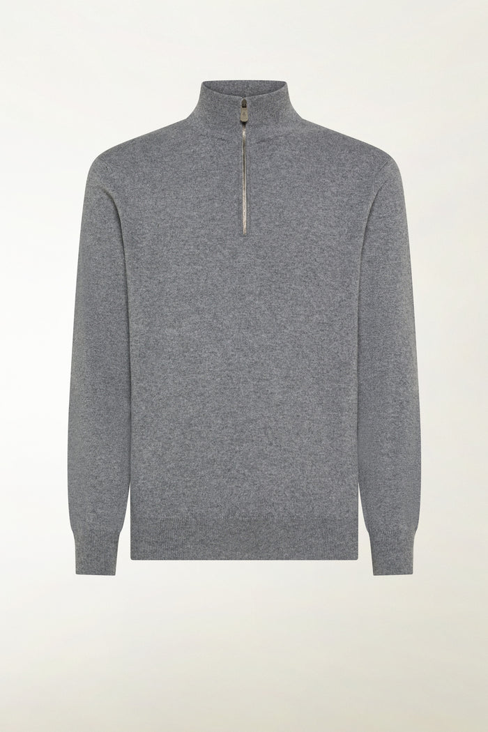 Gray cashmere zip-up turtleneck