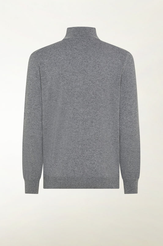Gray cashmere zip-up turtleneck - Iconic | PIACENZA 1733