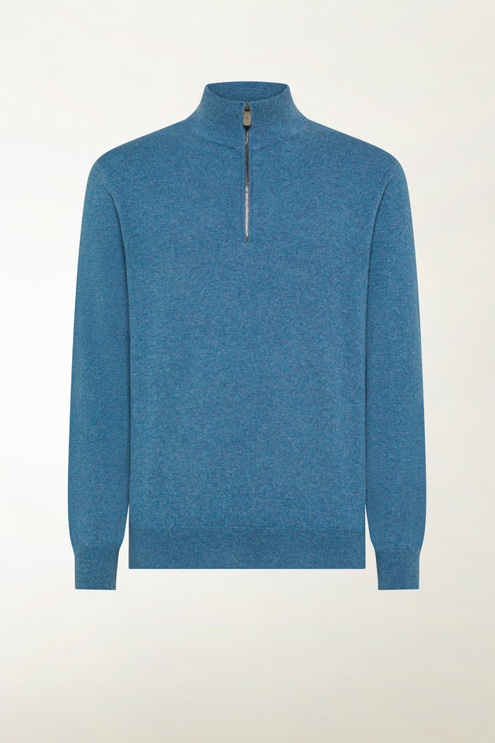 Light blue cashmere zip-up turtleneck