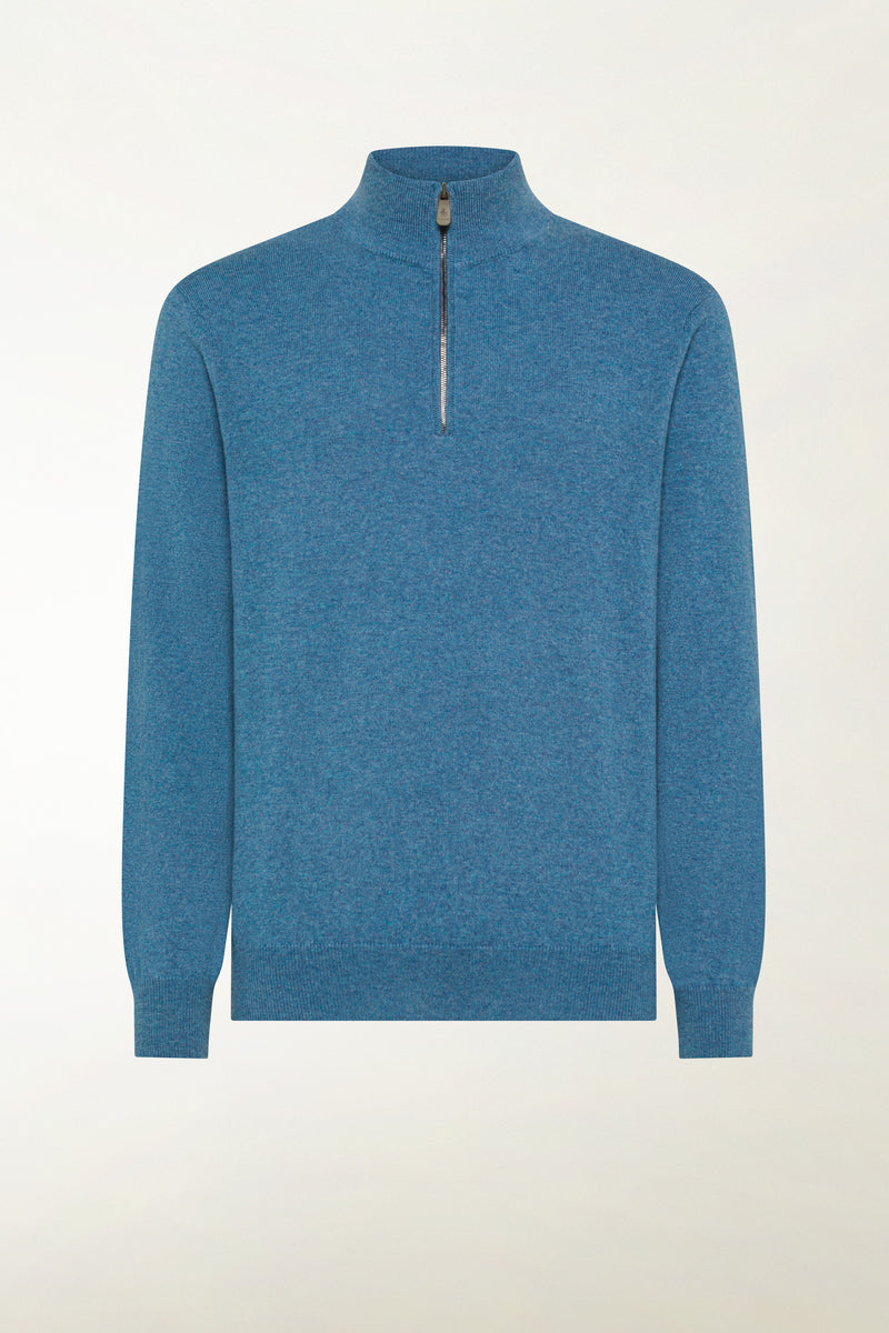 Light blue cashmere zip-up turtleneck