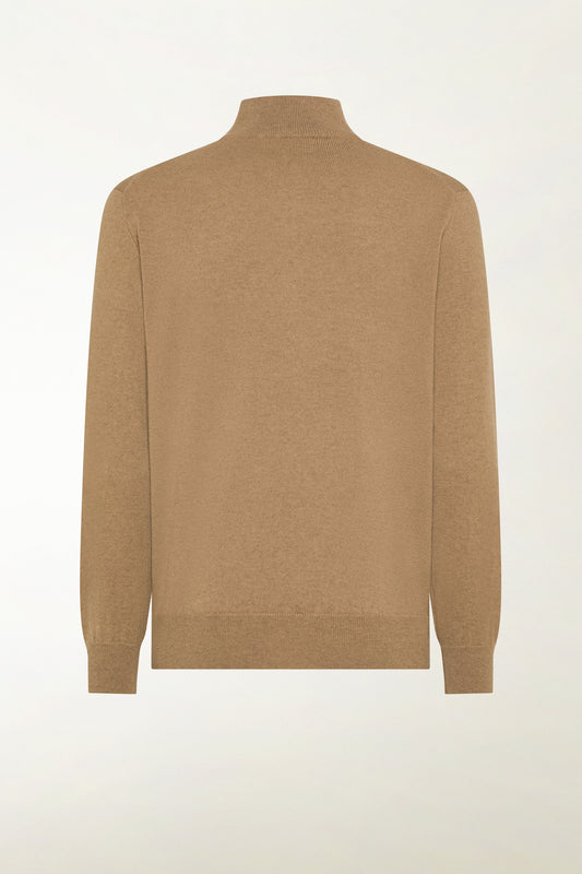 Camel-colored cashmere zip-up turtleneck - Iconic | PIACENZA 1733