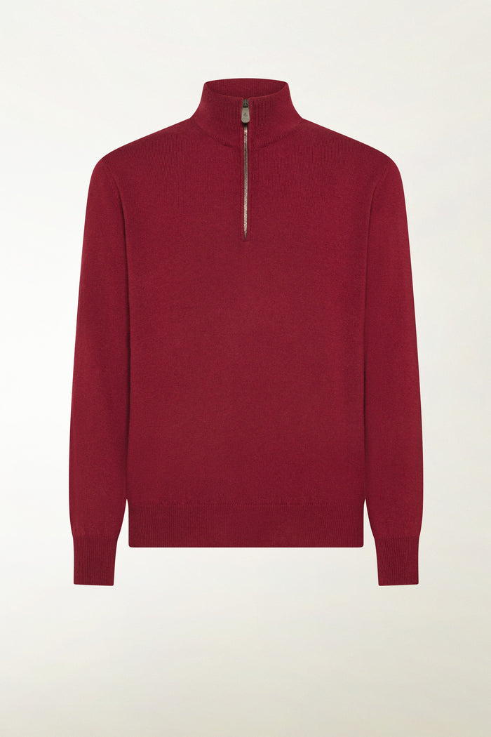 Burgundy cashmere zip-up turtleneck
