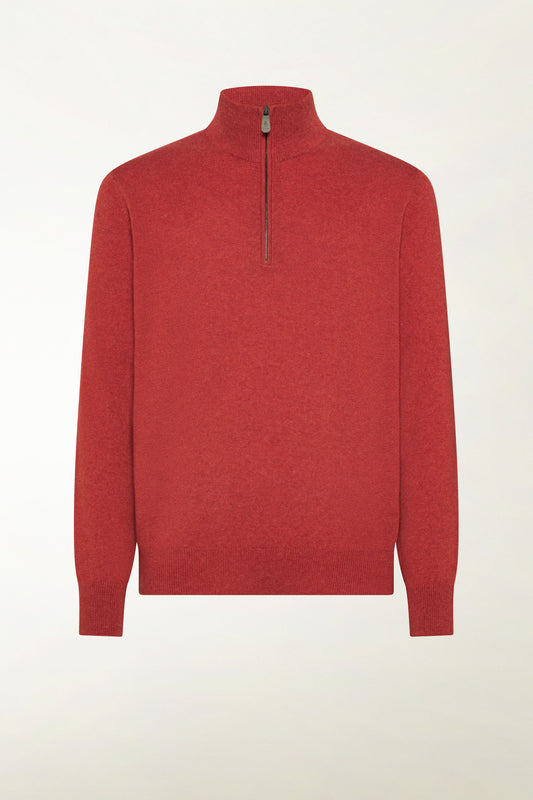 Red cashmere zip-up turtleneck