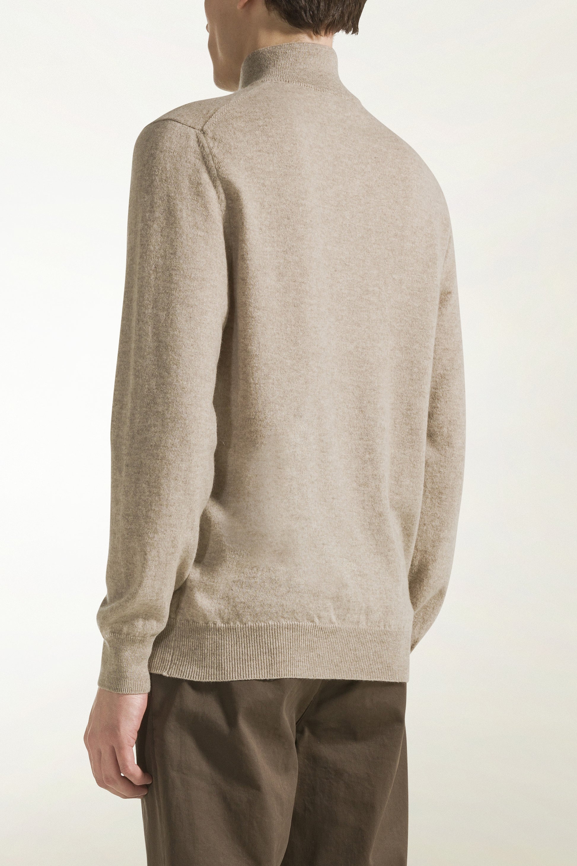 Natural-colored cashmere zip-up turtleneck | PIACENZA 1733