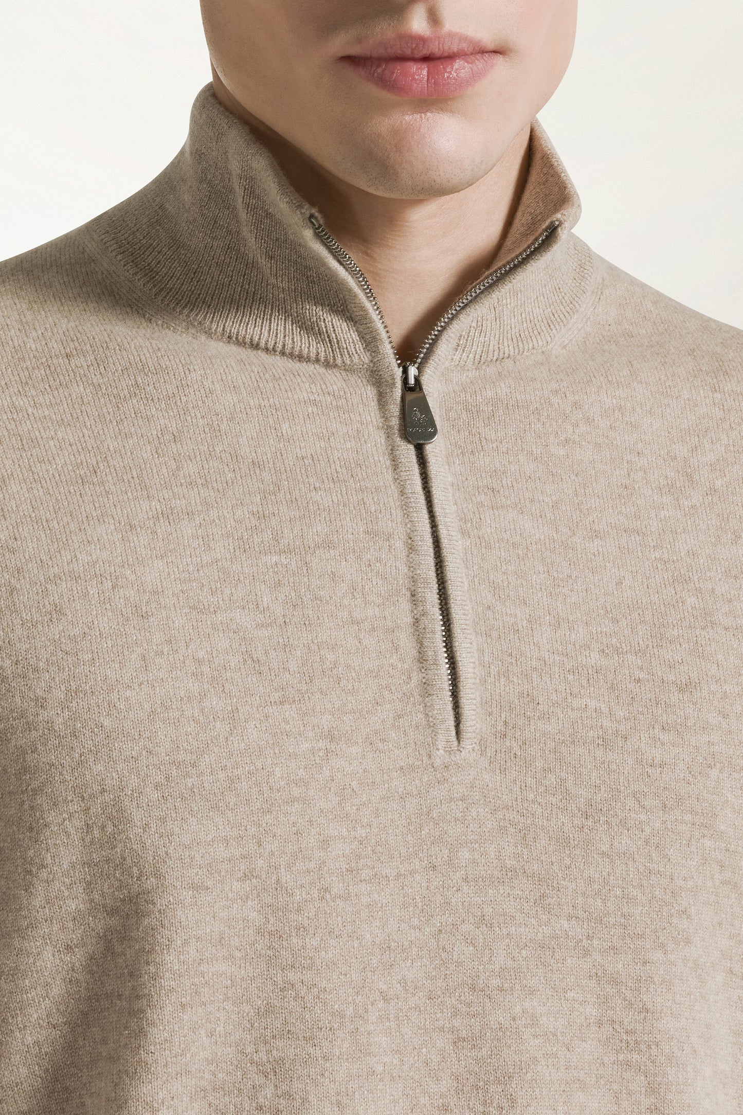 Natural-colored cashmere zip-up turtleneck