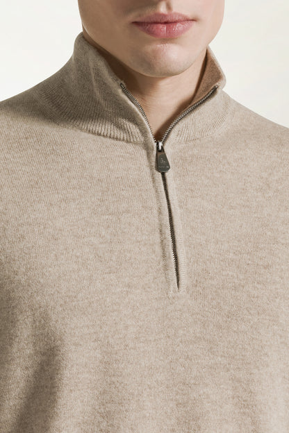Natural-colored cashmere zip-up turtleneck | PIACENZA 1733