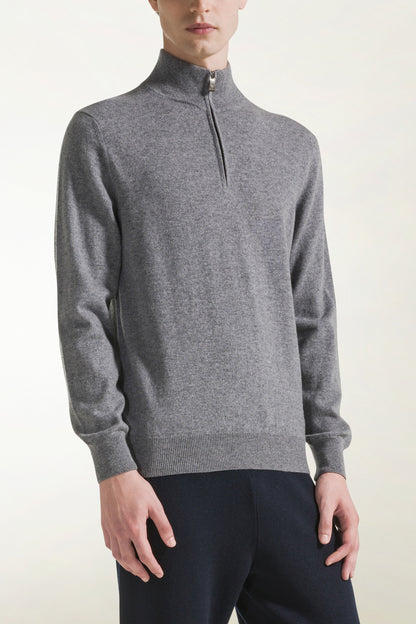 Gray cashmere zip-up turtleneck | PIACENZA 1733