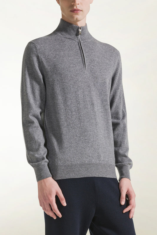 Gray cashmere zip-up turtleneck - Men's Cashmere Knitwear | PIACENZA 1733
