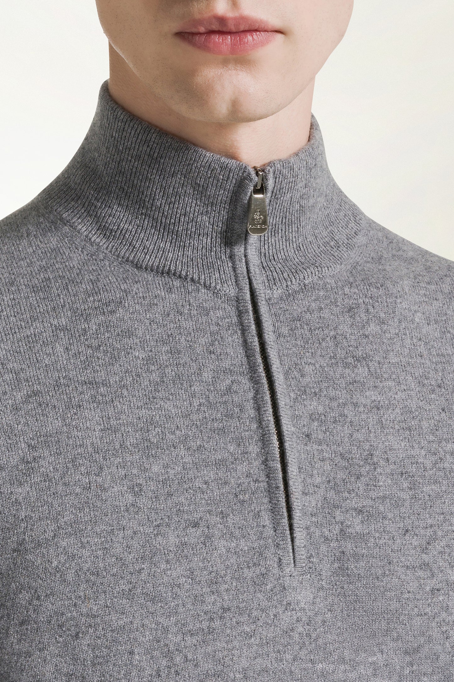 Gray cashmere zip-up turtleneck