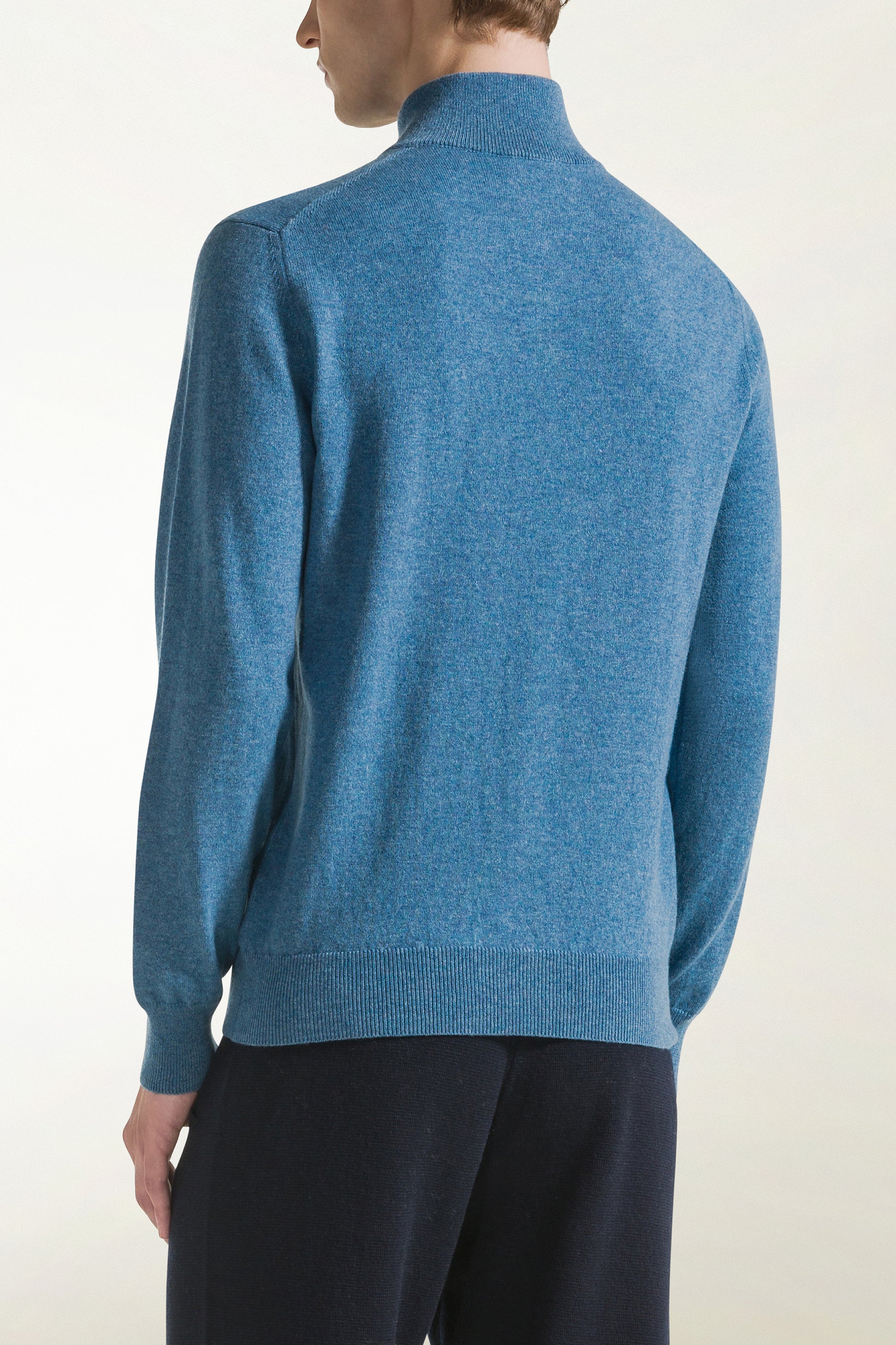 Light blue cashmere zip-up turtleneck | PIACENZA 1733