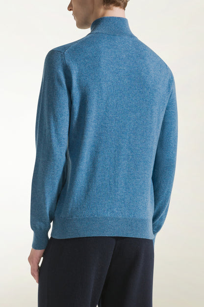 Light blue cashmere zip-up turtleneck | PIACENZA 1733