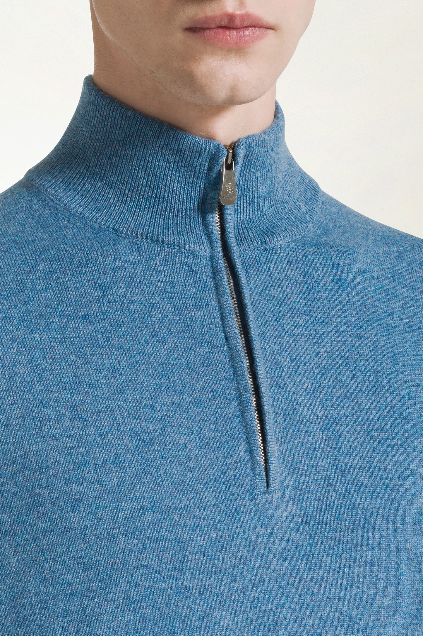 Light blue cashmere zip-up turtleneck
