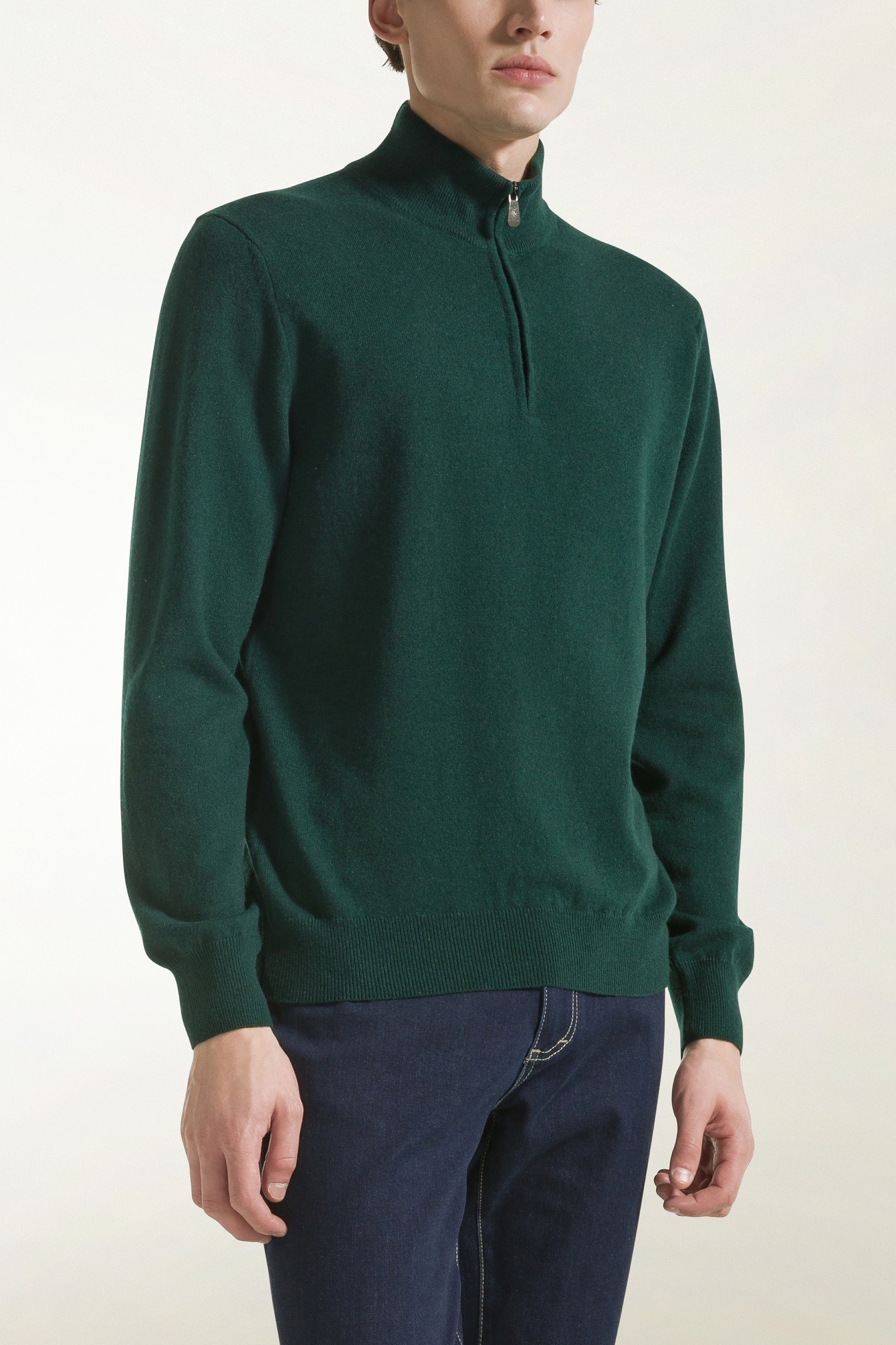 Green cashmere zip-up turtleneck | PIACENZA 1733