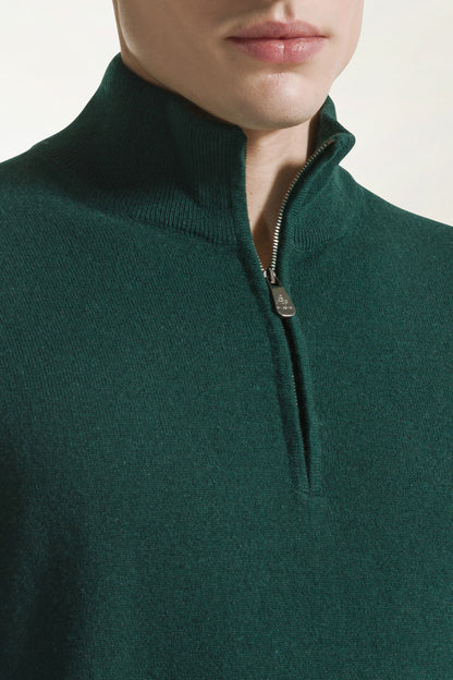 Green cashmere zip-up turtleneck | PIACENZA 1733