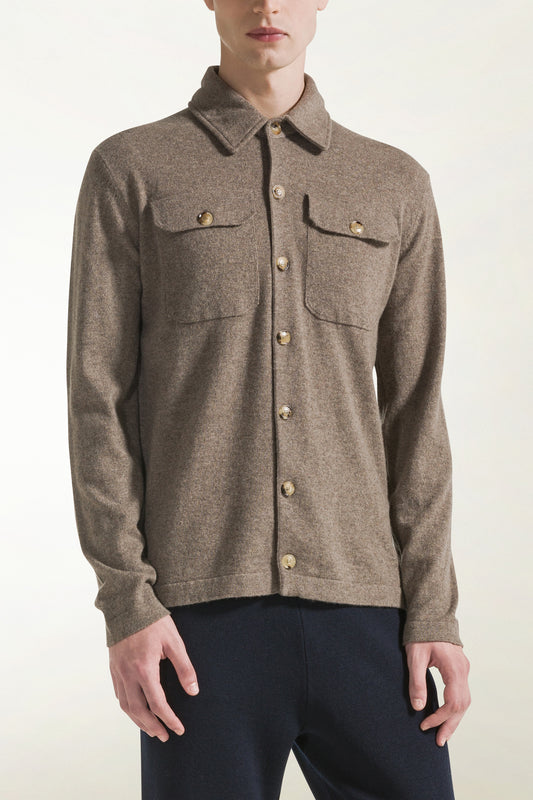 Ecru cashmere overshirt