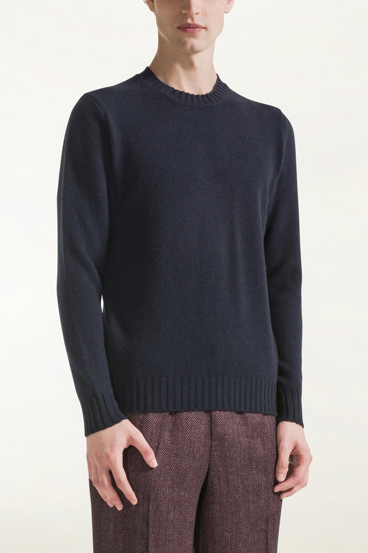 Blue cashmere crew neck sweater - Knitwear | PIACENZA 1733