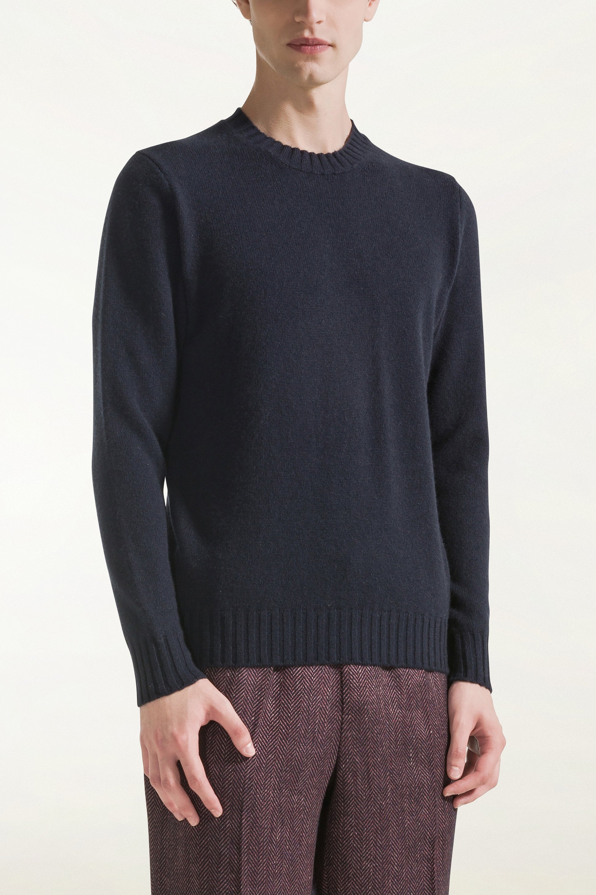 Maglione girocollo in cashmere blu | PIACENZA 1733