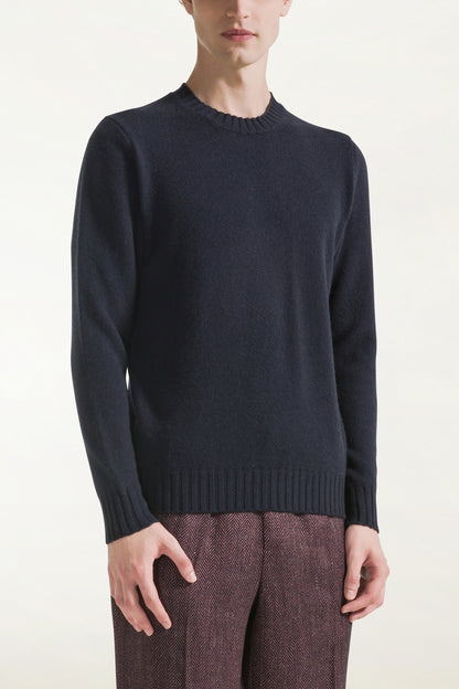 Maglione girocollo in cashmere blu | PIACENZA 1733