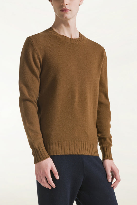 Brown cashmere crew neck sweater - Knitwear | PIACENZA 1733