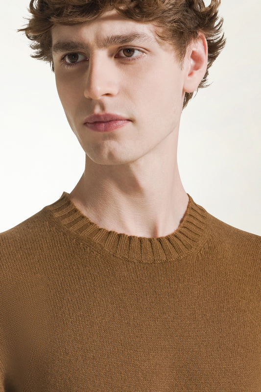 Brown cashmere crew neck sweater - Men's Cashmere Knitwear | PIACENZA 1733