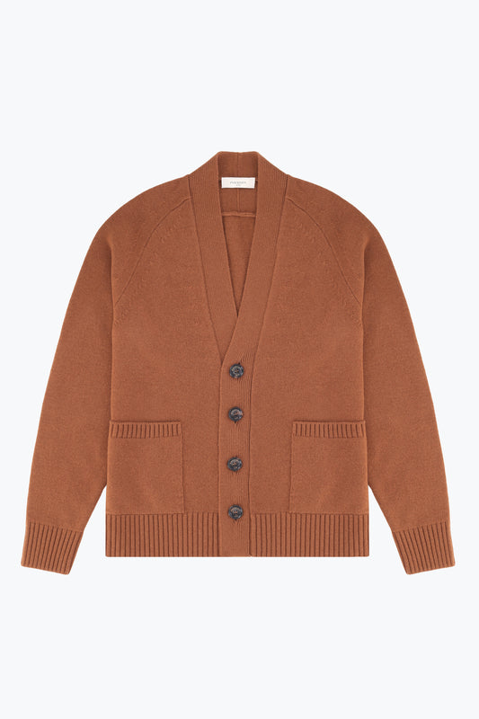 Cardigan in cashmere tabacco con bottoni