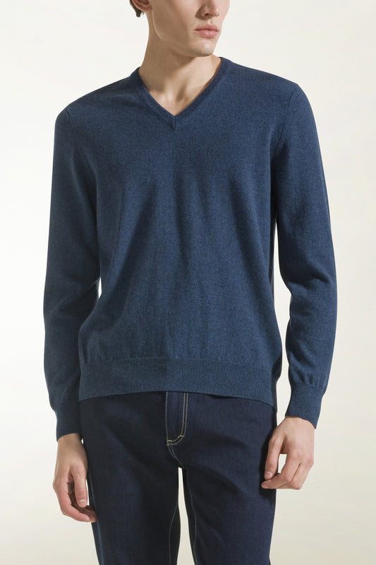 V-neck in air force blue cashmere - Basic Cashmere | PIACENZA 1733