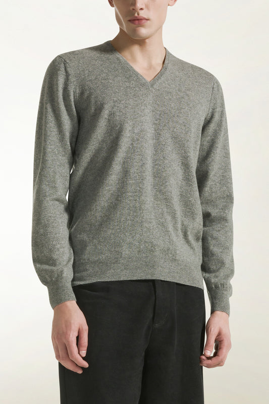 Grey cashmere V-neck - Basic Cashmere | PIACENZA 1733