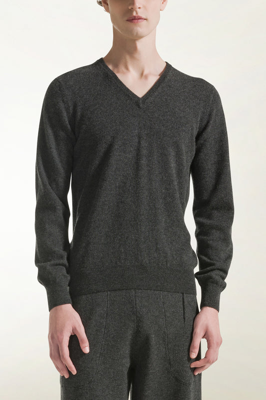 Anthracite cashmere V-neck - Basic Cashmere | PIACENZA 1733