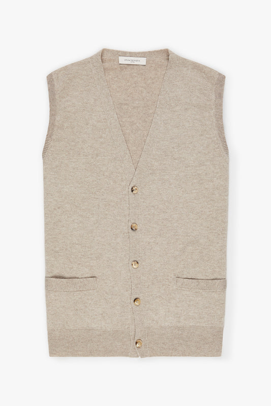 Natural-colored cashmere buttoned vest - Iconic | PIACENZA 1733