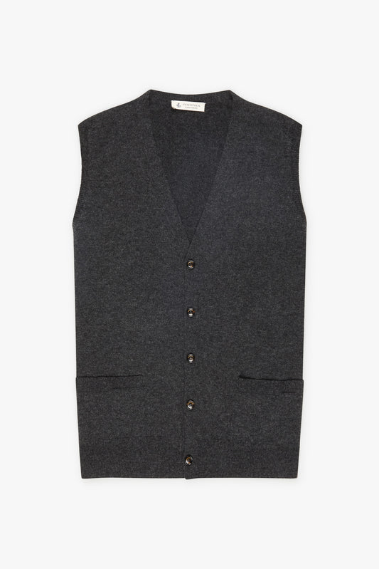 Anthracite cashmere buttoned vest - Iconic | PIACENZA 1733