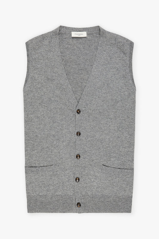 Gray cashmere buttoned vest - Iconic | PIACENZA 1733
