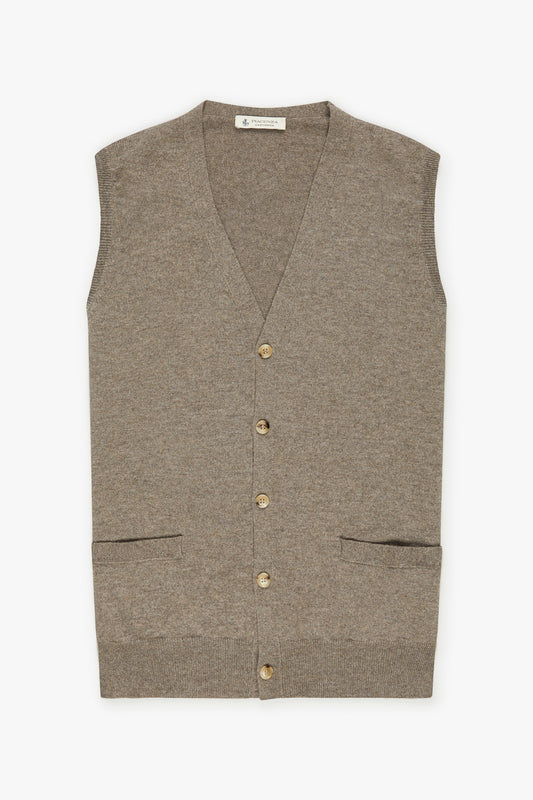 Hazelnut-colored cashmere buttoned vest - Iconic | PIACENZA 1733