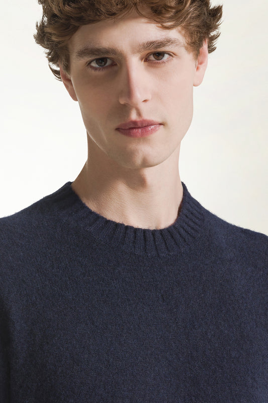 Blue cashmere and silk crewneck - Men's Mixed Fine Fiber Knitwear | PIACENZA 1733