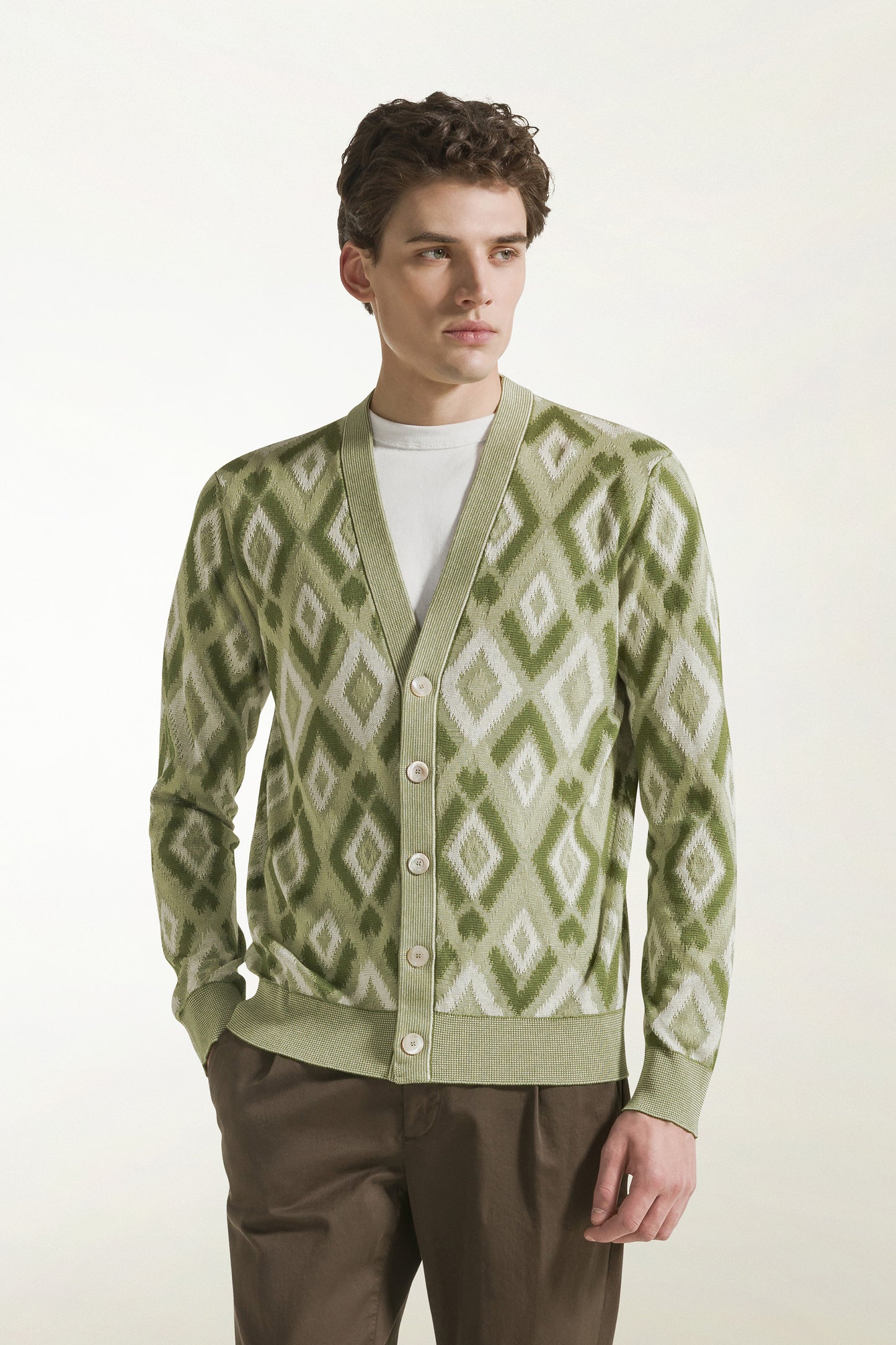 Green silk and cotton cardigan
