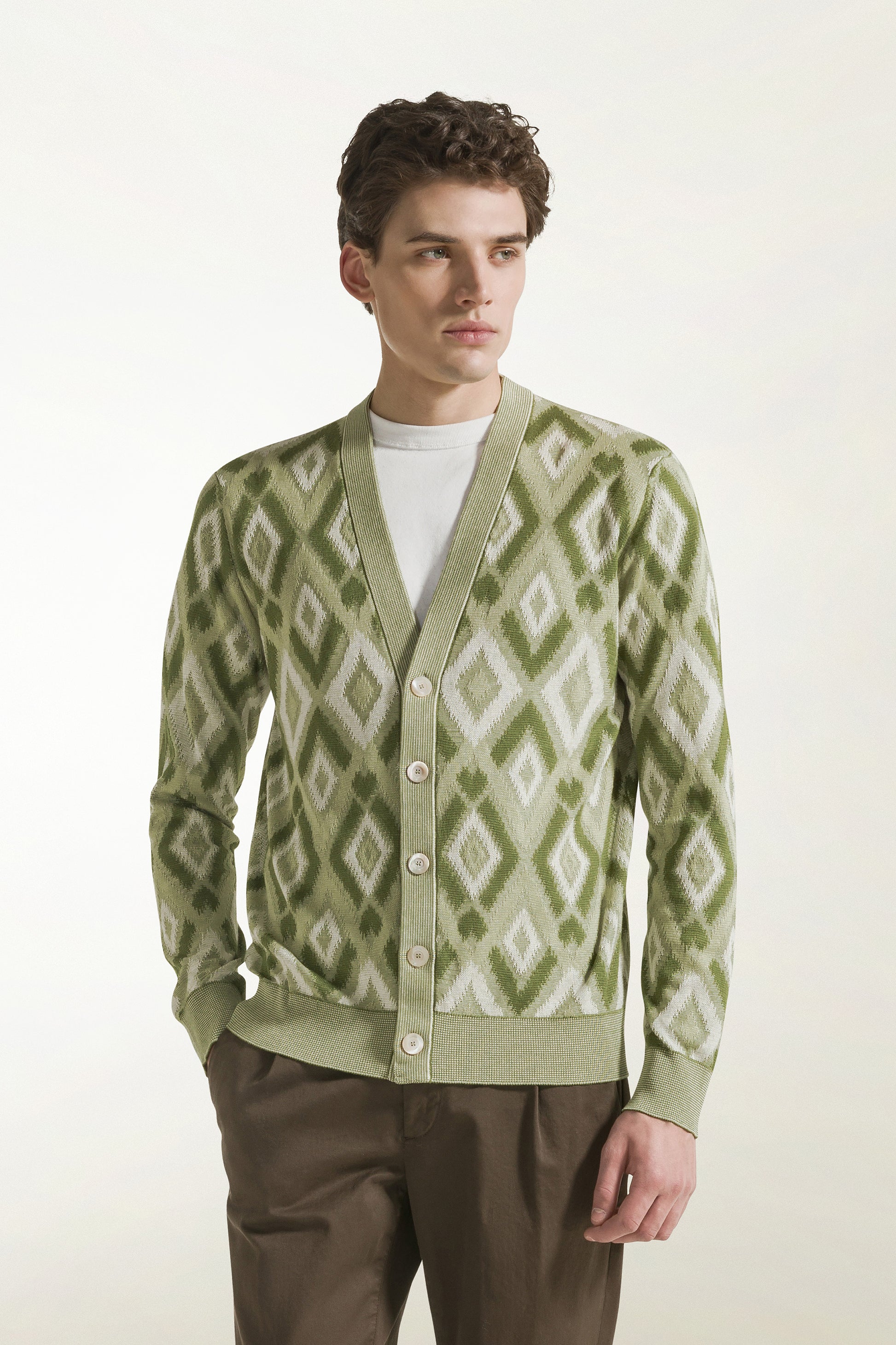 Green silk and cotton cardigan | PIACENZA 1733