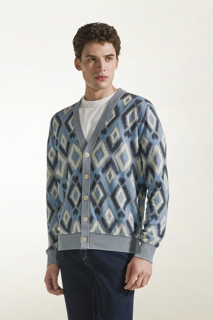 Blue silk and cotton cardigan | PIACENZA 1733
