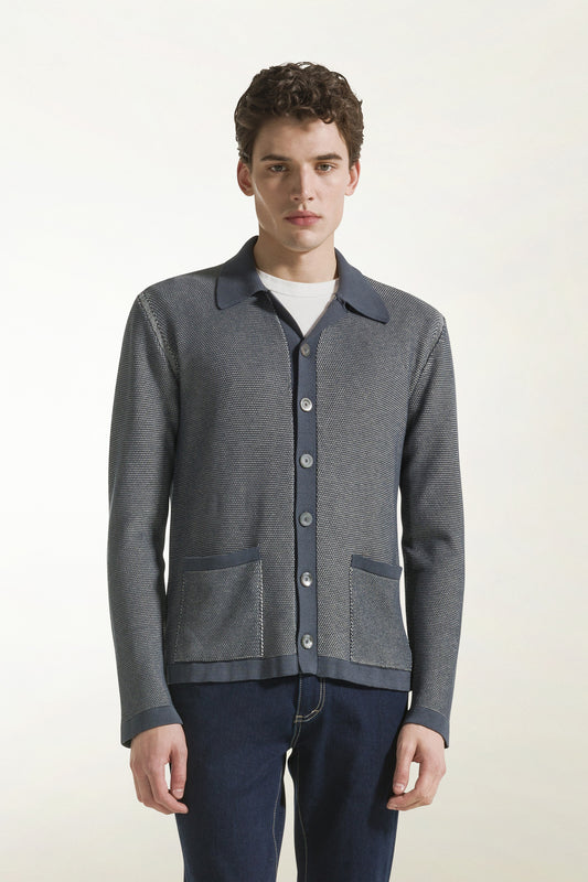 Camicia in seta e cotone colore bluette