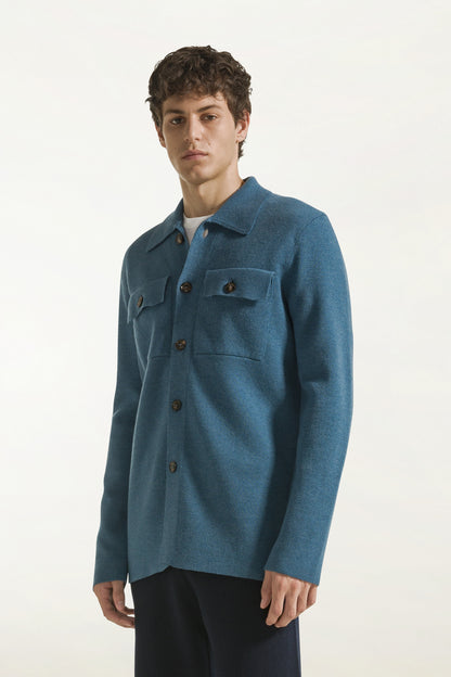 Camicia in lana color avio | PIACENZA 1733