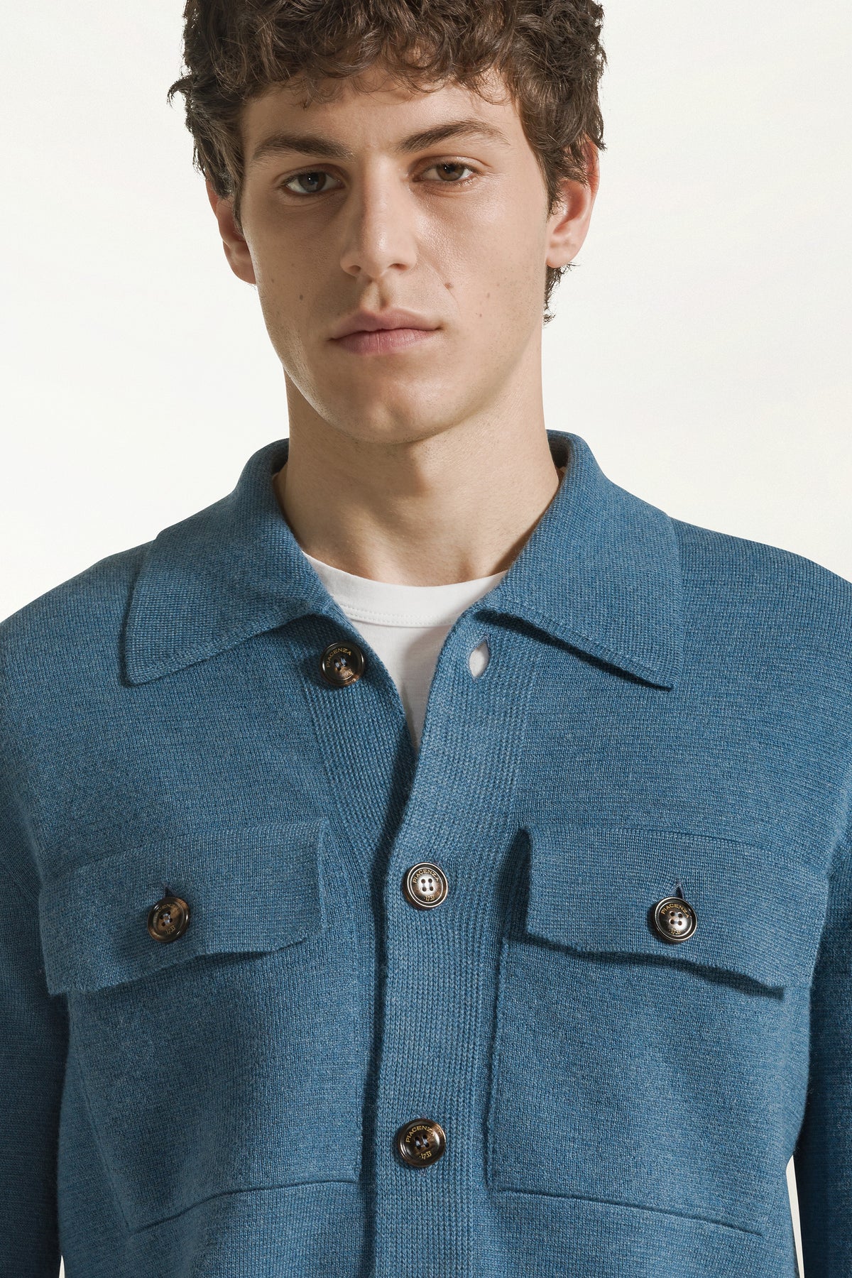 Camicia in lana color avio | PIACENZA 1733