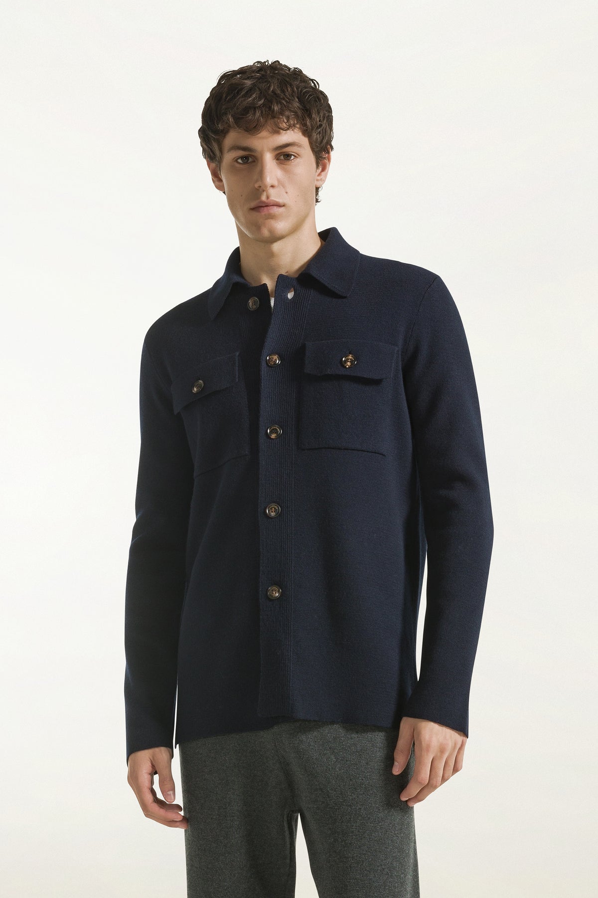 Navy Milano knit wool shirt