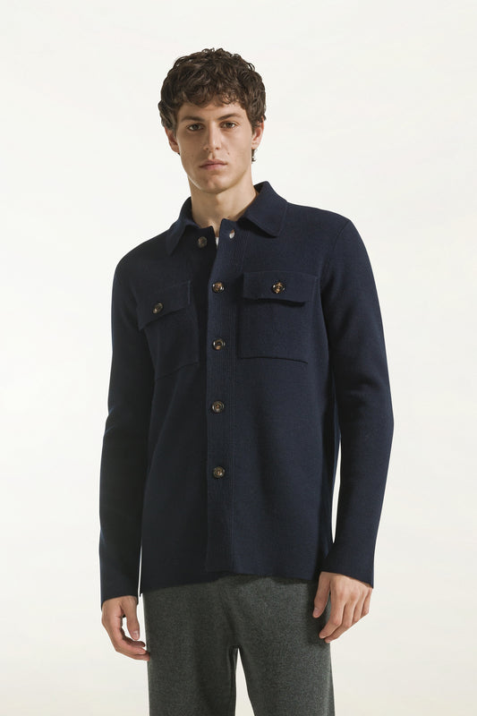 Navy Milano knit wool shirt - new HP arrivals | PIACENZA 1733