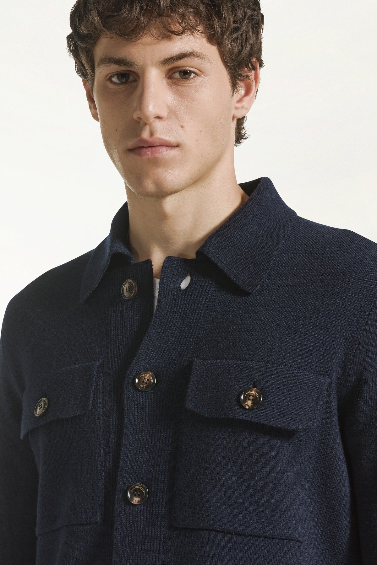 Navy Milano knit wool shirt