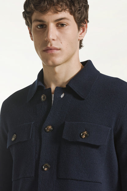 Navy Milano knit wool shirt | PIACENZA 1733