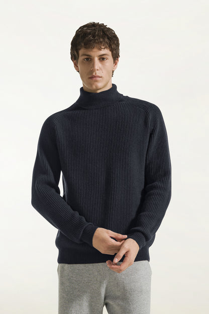 Navy blue wool and cashmere turtleneck | PIACENZA 1733