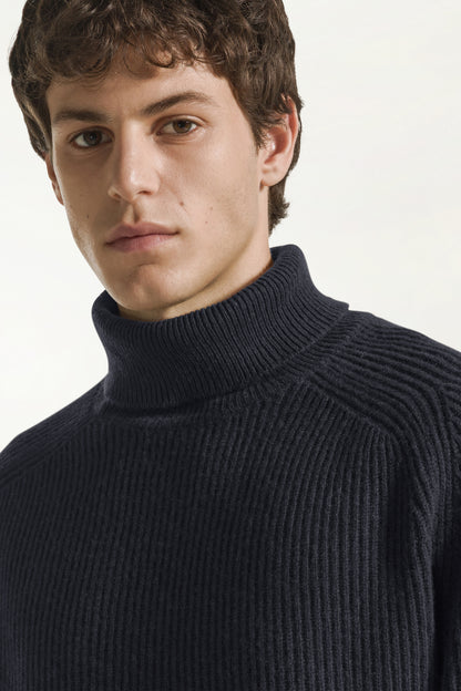 Navy blue wool and cashmere turtleneck | PIACENZA 1733