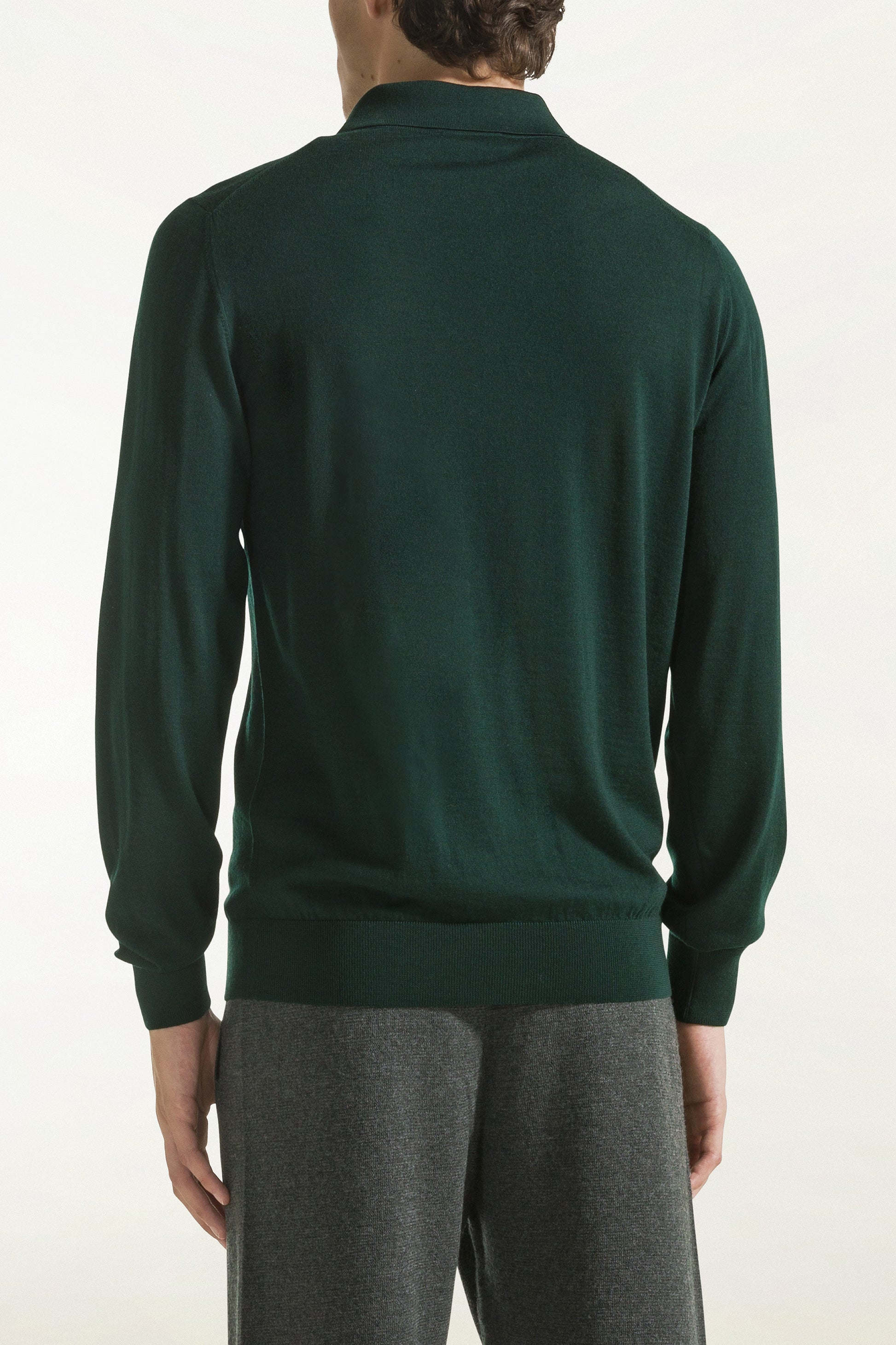 Lightweight dark green merino wool polo shirt | PIACENZA 1733