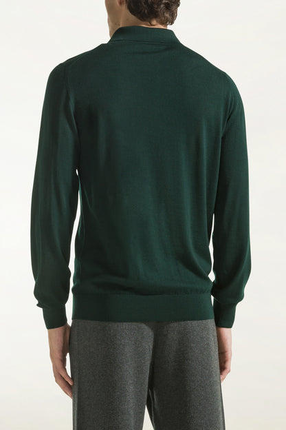 Lightweight dark green merino wool polo shirt | PIACENZA 1733