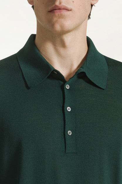 Lightweight dark green merino wool polo shirt | PIACENZA 1733