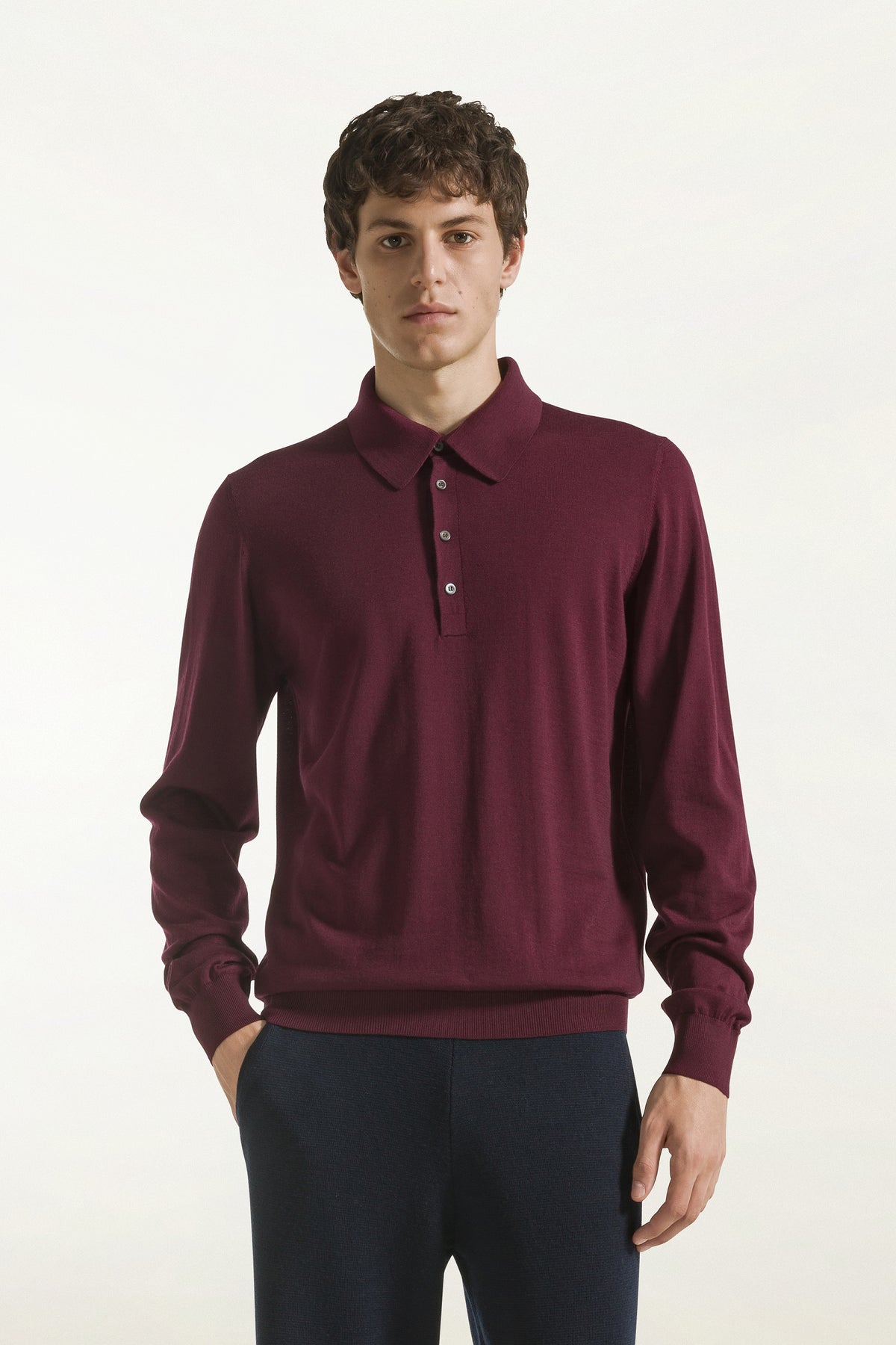 Lightweight polo shirt in merino wool in burgundy | PIACENZA 1733