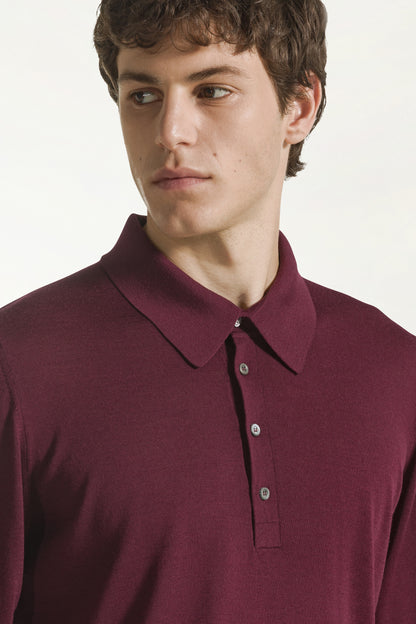 Lightweight polo shirt in merino wool in burgundy | PIACENZA 1733